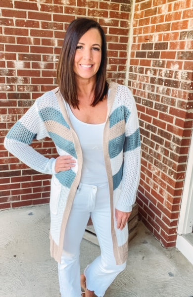 MULTI STRIPED HOODIE CARDIGAN